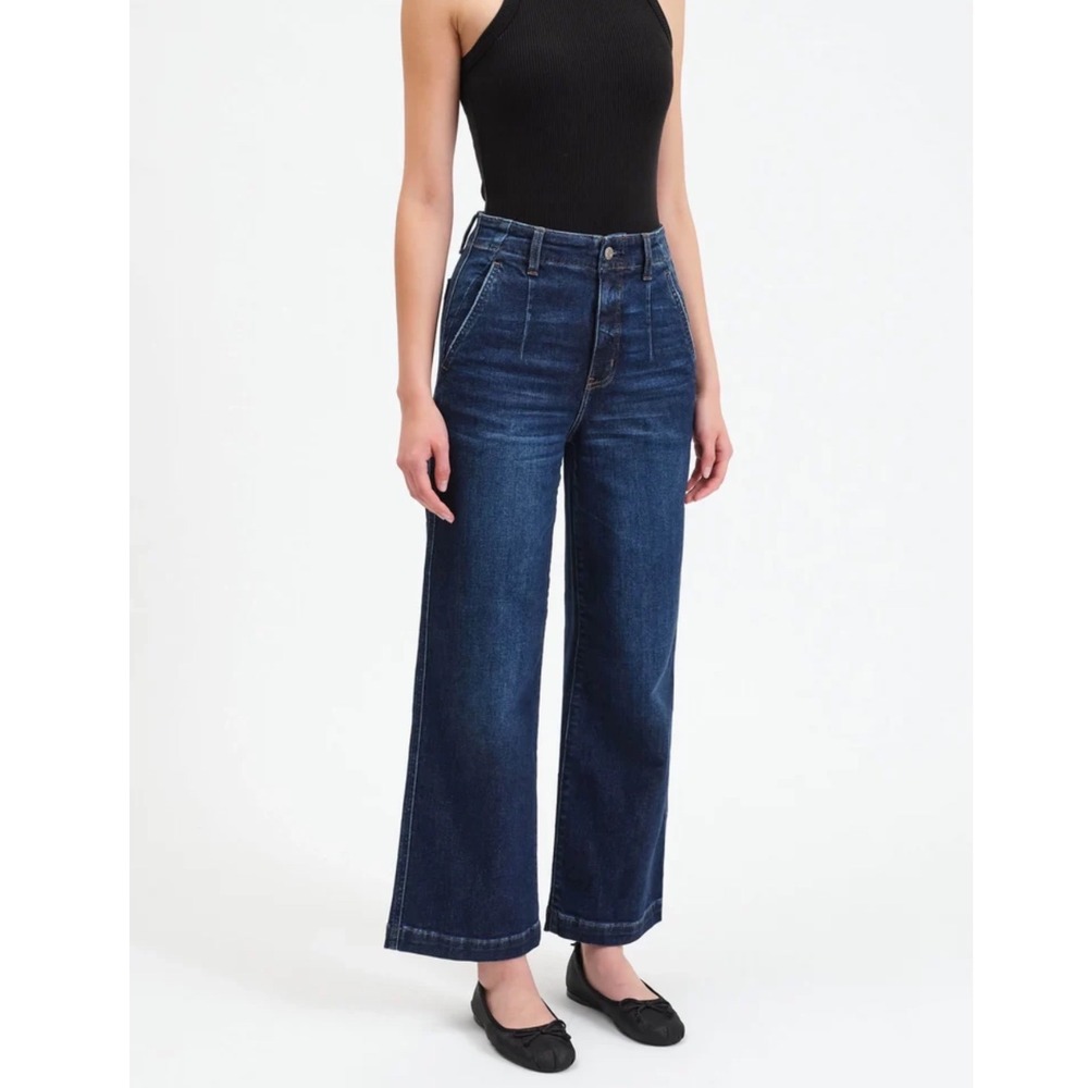 DAZE Pleaser Wide Leg Jean Slash Pockets Women 31 Dark Hug Wash High Rise Denim